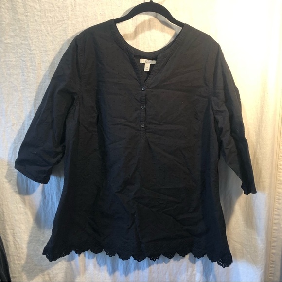 Croft and Barrow cotton Swiss dot and lace edge top with 3/4 sleeve XXL - Picture 1 of 10